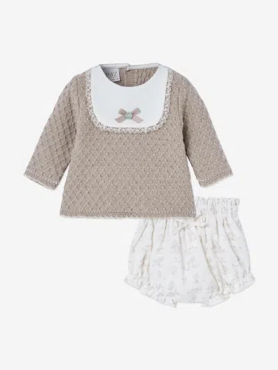 Paz Rodriguez Kids'  Baby Girls Knitted Jumper And Bloomers Set In Gray