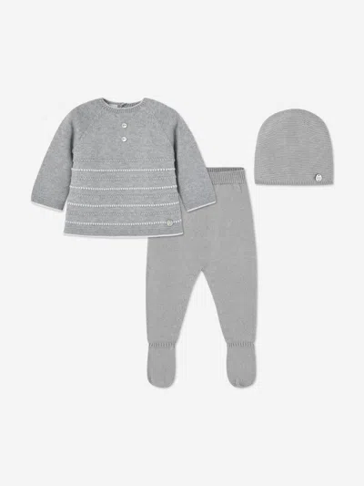 Paz Rodriguez Kids' Baby Knitted 3 Piece Babygrow Set In Gray