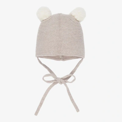 Paz Rodriguez Babies' Beige Merino Wool Pom-pom Hat In Neutral