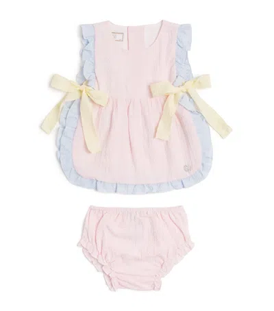 Paz Rodriguez Kids' Bow-detail Dress And Bloomers Set In Blue
