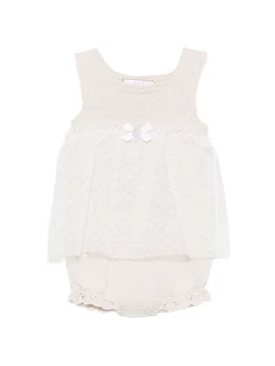 Paz Rodriguez Babies' Bow-embellishment Ruffle-detail Body In Neutral