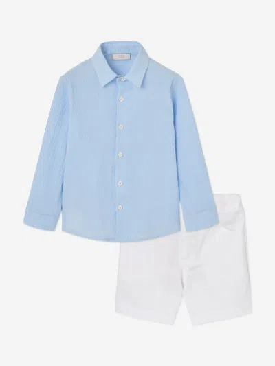 Paz Rodriguez Babies'  Boys Cotton Shirt And Shorts Set In Blue