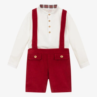 Paz Rodriguez Babies' Boys Ivory Shirt & Red Shorts Set