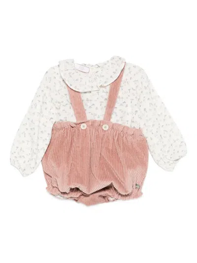 Paz Rodriguez Babies' Buttoned Corduroy Romper Set In Pink