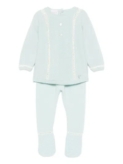 Paz Rodriguez Cable-knit Buttoned Babygrow Set In Blue