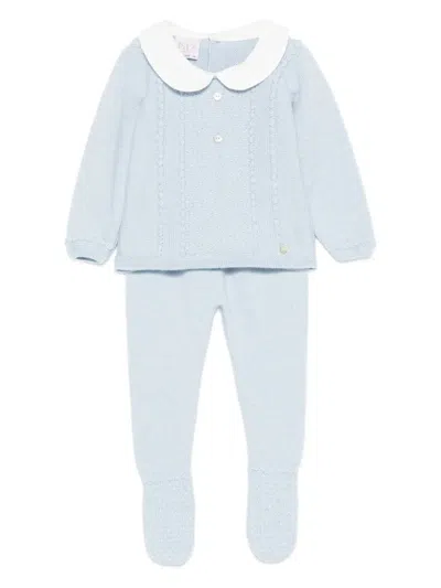 Paz Rodriguez Cable-knit Peter Pan Collar Babygrow In Blue