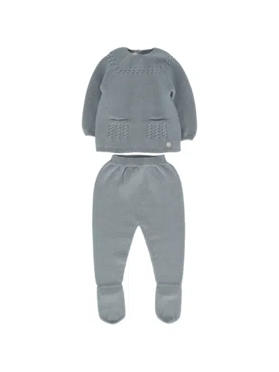 Paz Rodriguez Babies' Cable-knit Wool Sweater And Trousers Set In 蓝色