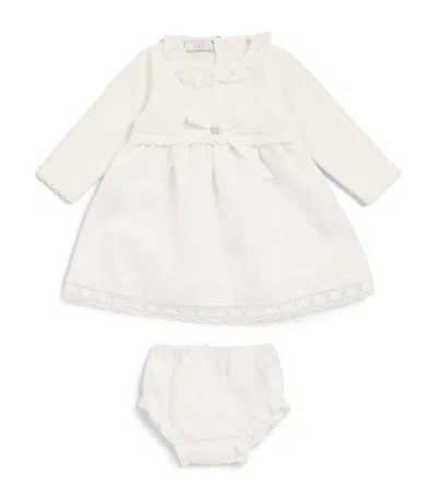 Paz Rodriguez Kids'  Cotton Knitted Dress And Bloomers Set In White