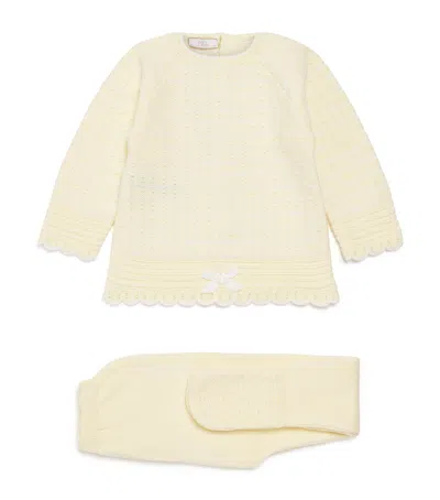Paz Rodriguez Kids' Cotton Knitted Sweater And Leggings Set In Yellow