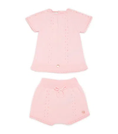 Paz Rodriguez Kids' Cotton Knitted Top And Bloomers Set In Pink