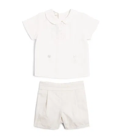 Paz Rodriguez Kids' Cotton-linen Blouse And Shorts Set In White