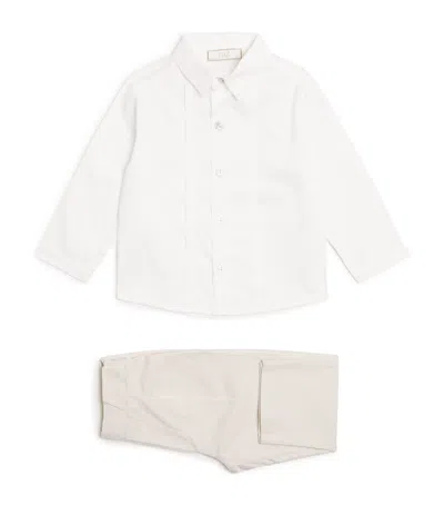 Paz Rodriguez Kids' Cotton-linen Shirt, Cummerbund And Shorts Set In Multi