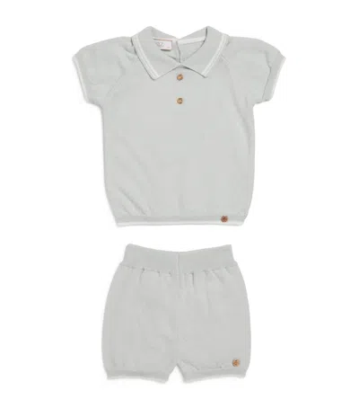 Paz Rodriguez Kids' Cotton Polo Shirt And Shorts Set In Gray