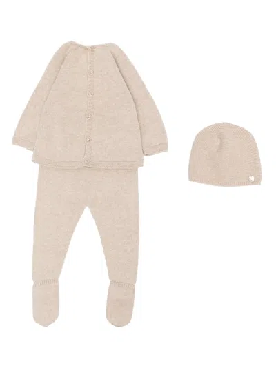 Paz Rodriguez Babies' Embroidered Booties Trousers Set (set Of Three) In Neutrals
