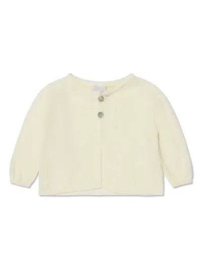 Paz Rodriguez Babies' Pompom-embellished Cotton Cardigan In Neutrals