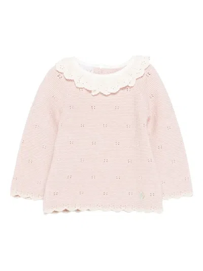 Paz Rodriguez Babies' Eyelet-detail Scalloped-hem Sweater In Pink