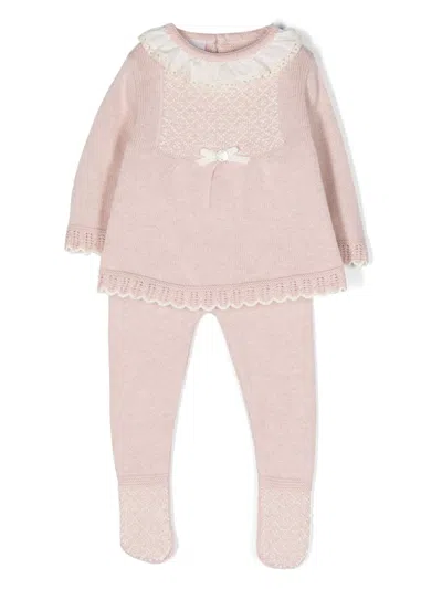 Paz Rodriguez Babies' Fine-knit Bib-collar Romper In Pink