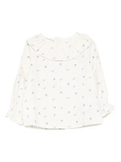 Paz Rodriguez Babies' Frill-neck Acorn-print Top In White