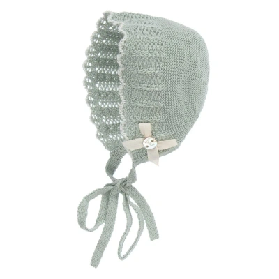 Paz Rodriguez Girls Green Knitted Baby Bonnet