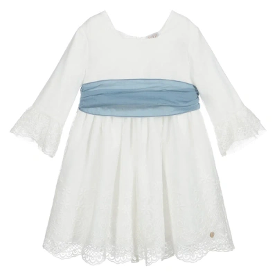 Paz Rodriguez Babies' Girls Ivory & Blue Lace Dress In White