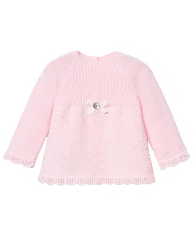 Paz Rodriguez Girls' Linda Cotton Sweater - Baby In Chalk Pink/white