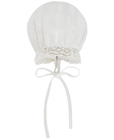 Paz Rodriguez Girls' Newborn Paz V26 Bonnet - Baby In White