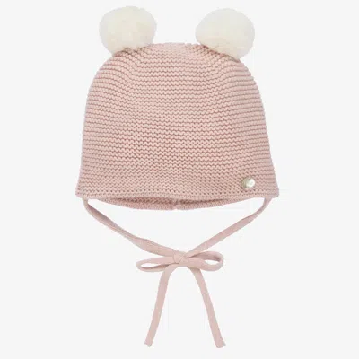 Paz Rodriguez Babies' Girls Pink Cotton & Cashmere Knit Pom-pom Hat