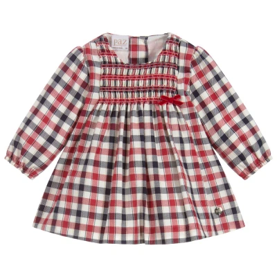 Paz Rodriguez Babies' Girls Red Ruched Check Dress