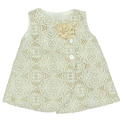 Pre-owned Paz Rodriguez Kids' Girls Tan White Dress In Brown