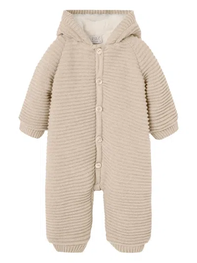 Paz Rodriguez Babies' Hooded Ribbed Knitted Snowsuit In Neutral