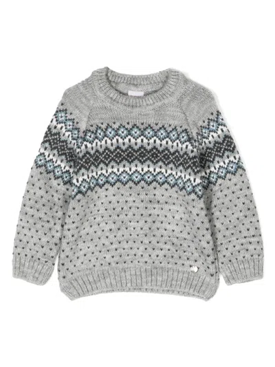 Paz Rodriguez Babies' Intarsia-knit Crew-neck Jumper In Grau