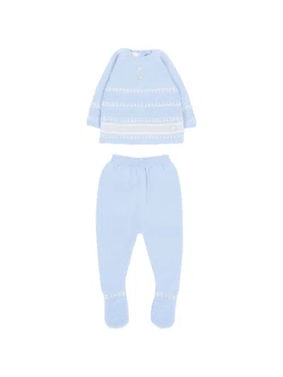 Paz Rodriguez Babies' Intarsia-knit Wool Trouser Set In Blue