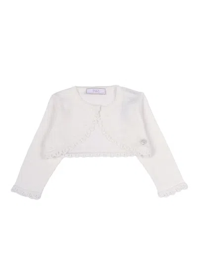 Paz Rodriguez Knit Infant Girl Short Cardigan "ceremonia V26" In White