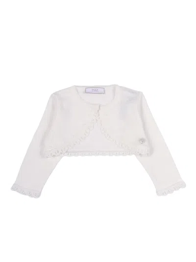 Paz Rodriguez Kids'  Knit Infant Girl Short Cardigan "ceremonia V26" In White