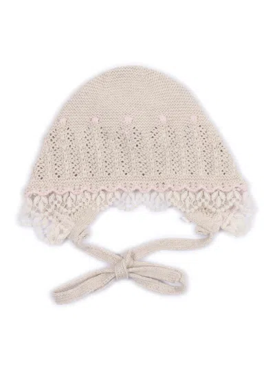 Paz Rodriguez Knit Newborn Bonnet "alegria" In Nude