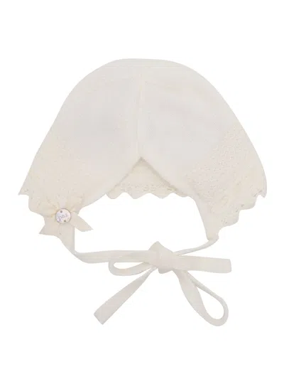 Paz Rodriguez Knit Newborn Bonnet "paz Oi 24-25" In White