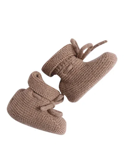 Paz Rodriguez Knit Newborn Booties "esencial" In Brown