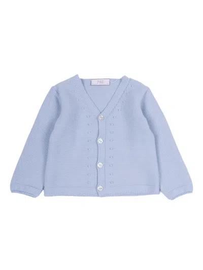 Paz Rodriguez Knit Newborn Cardigan "esencial" In Blue