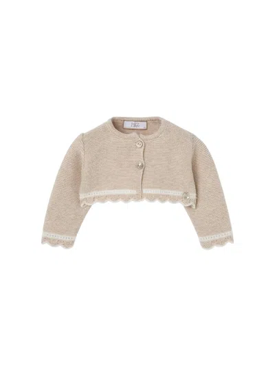 Paz Rodriguez Knit Newborn Cardigan "lua" In Brown