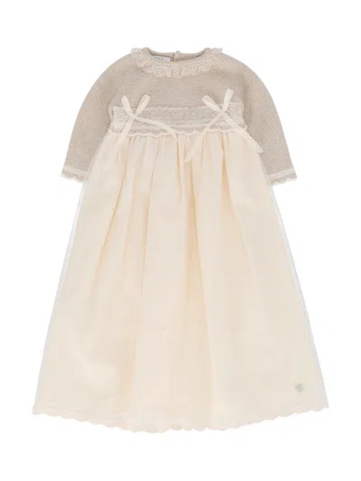 Paz Rodriguez Kids' Knit Newborn Long Dress "lua" In Brown