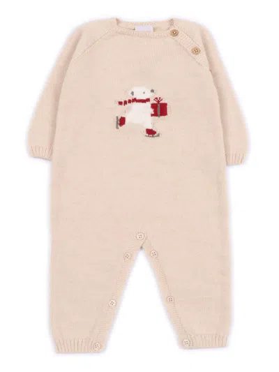 Paz Rodriguez Knit Newborn Romper "acebo" In Pink