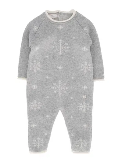 Paz Rodriguez Knit Newborn Romper "neve" In Gray