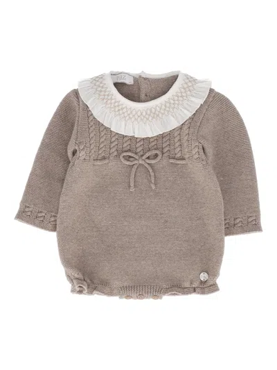 Paz Rodriguez Knit Newborn Romper  "terra" In Gray