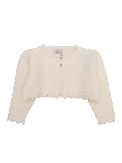 Paz Rodriguez Knit Newborn Short Cardigan "paz Oi 24-25" In White