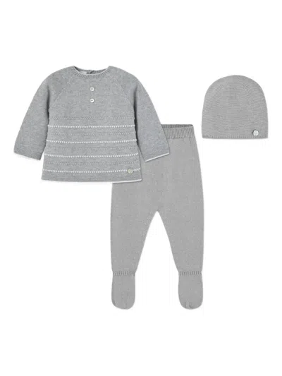 Paz Rodriguez Knitted Babygrow (set Of Three Pieces) In Gray