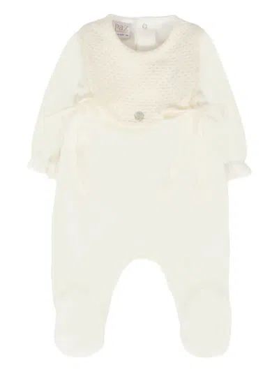 Paz Rodriguez Babies' Knitted-bib Ruffle Jumpsuit In White