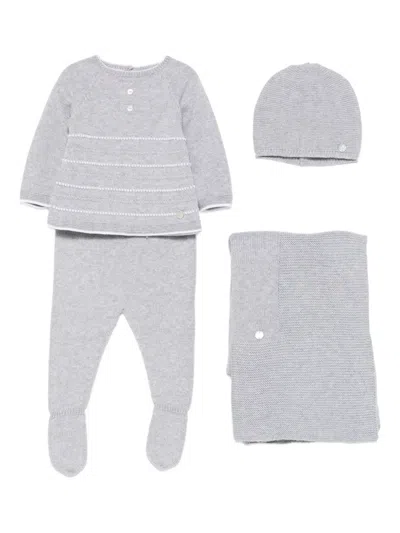 Paz Rodriguez Babies' Knitted Pajamas (set Of Three) In Gray