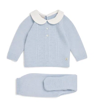 Paz Rodriguez Kids' Knitted Top And Leggings Set In Blue