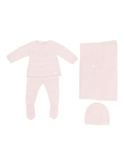 Paz Rodriguez Knitted-trim Baby Trousers Set In Pink