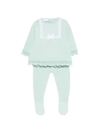 Paz Rodriguez Babies' Lace-trim Knitted Trousers Set In Green